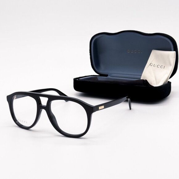 NEW GUCCI GG1320O 001 BLACK PILOT UNISEX EYEGLASSES GUCCI - Picture 1 of 12